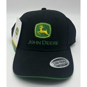John Deere Ballcap Trucker Hat Black Snapback Low Profile Dri-Duck Logo Farm NEW
